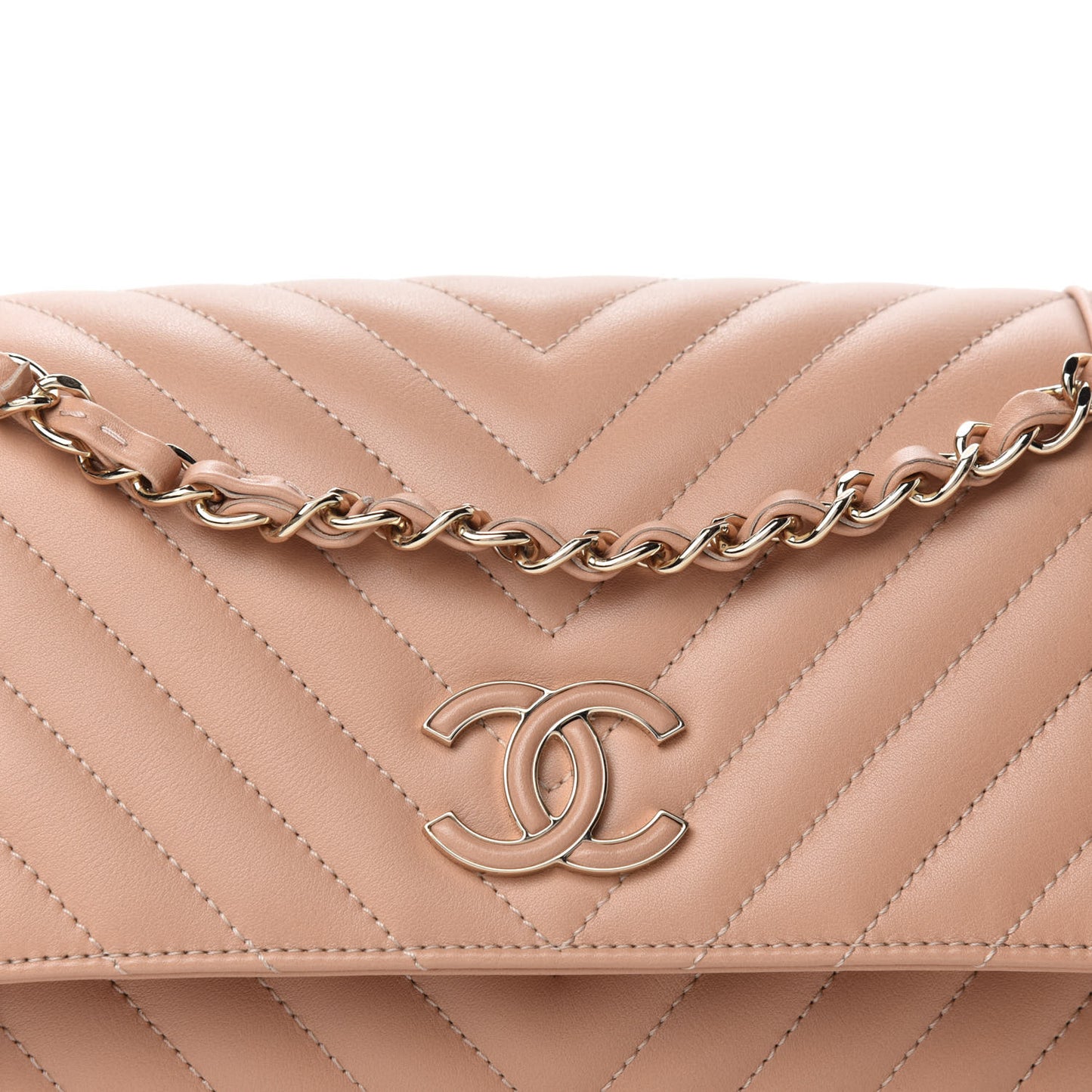 Calfskin Quilted Medium Daily Chevron Flap Beige