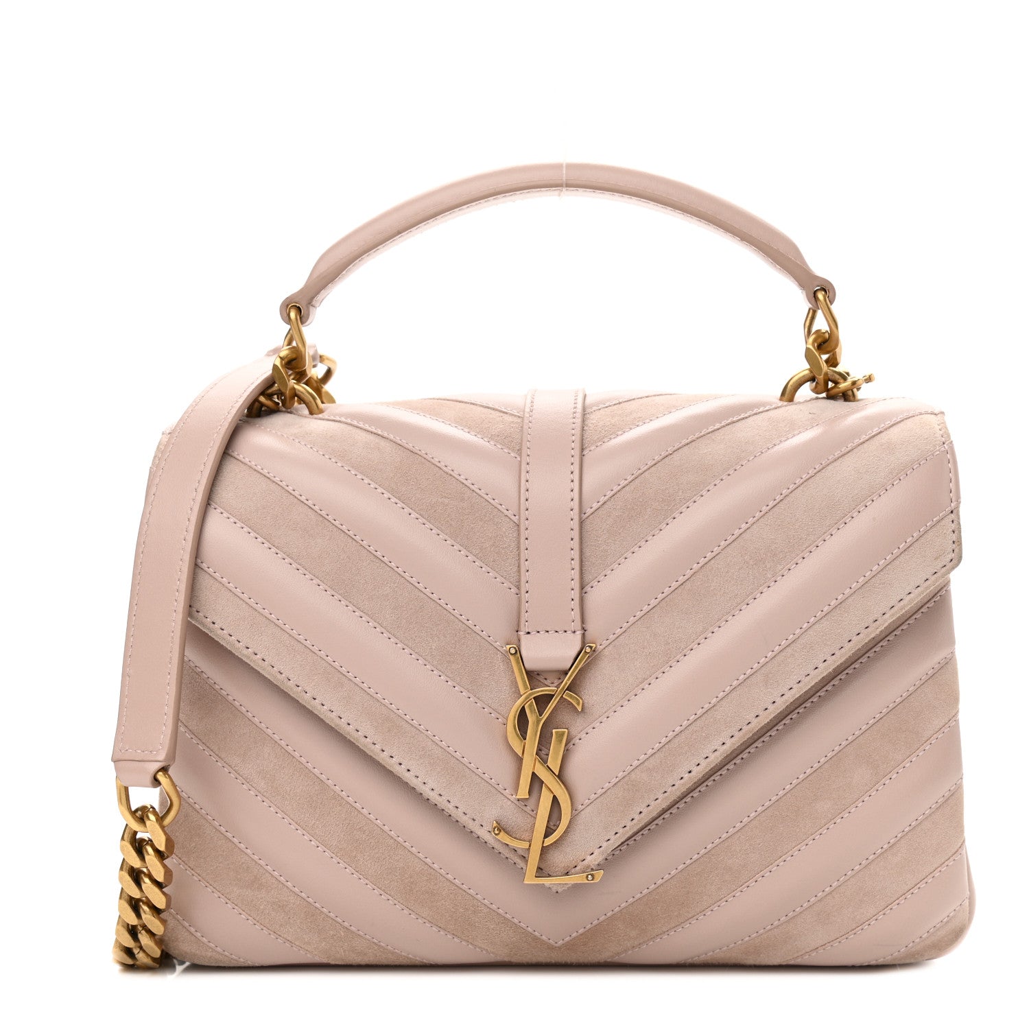Saint Laurent Calfskin Suede Matelasse Chevron Medium Monogram College Bag Rose Poudre 1 of 15
