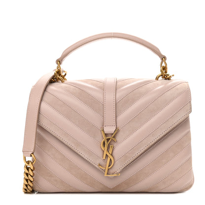 Saint Laurent Calfskin Suede Matelasse Chevron Medium Monogram College Bag Rose Poudre 1 of 15