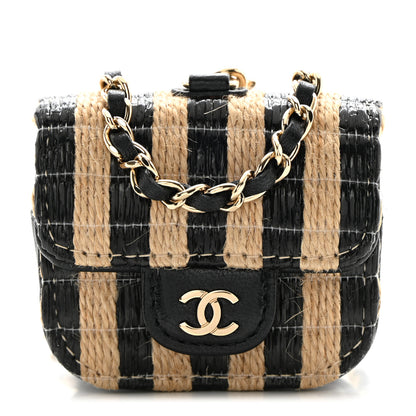 Chanel Raffia Jute Striped Airpods Pro Case Black Beige 1 of 11