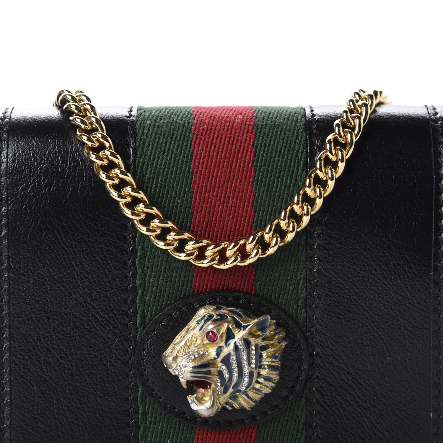 Gucci Calfskin Web Rajah Chain Card Case Wallet Black 10 of 11