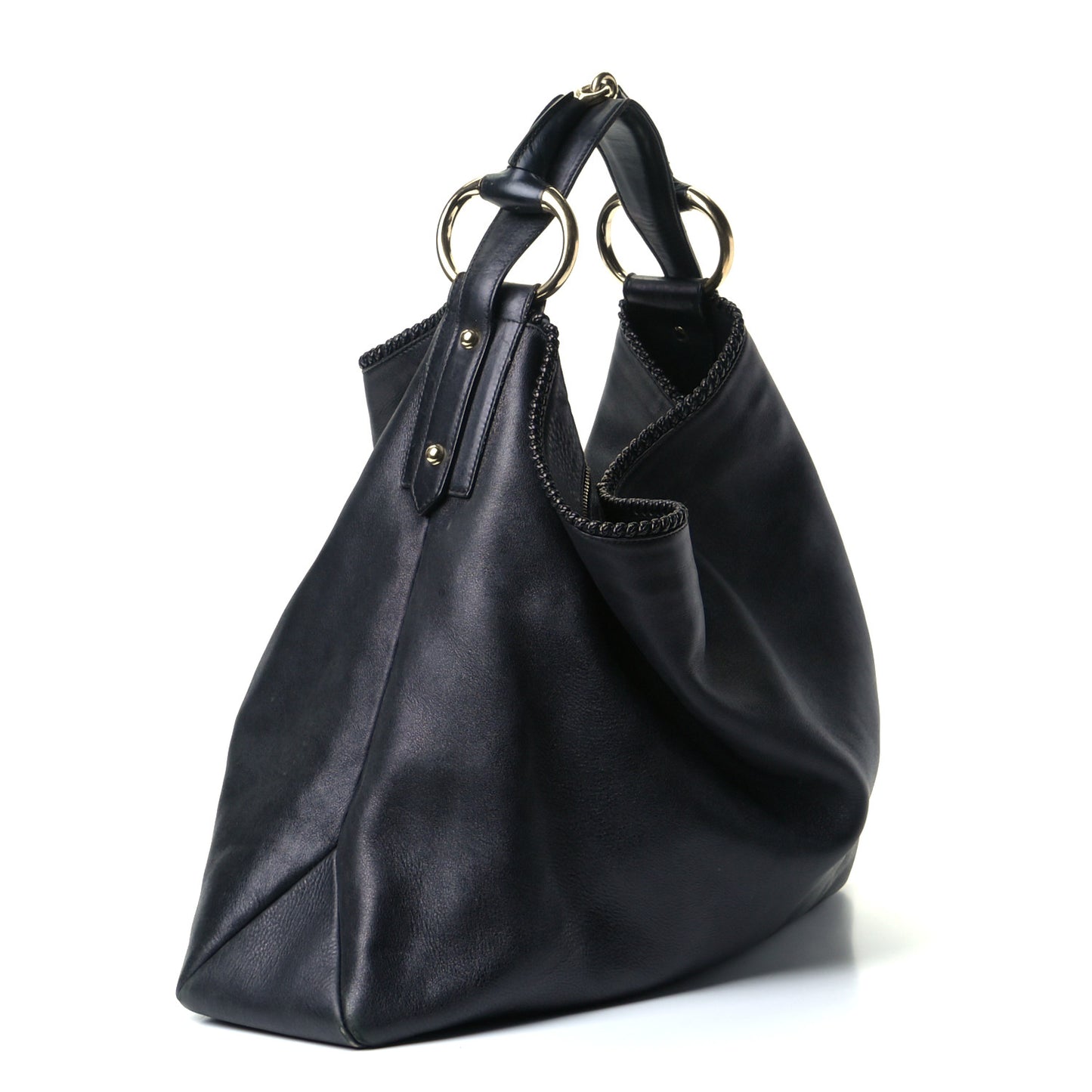 Calfskin Large Horsebit Chain Hobo Black