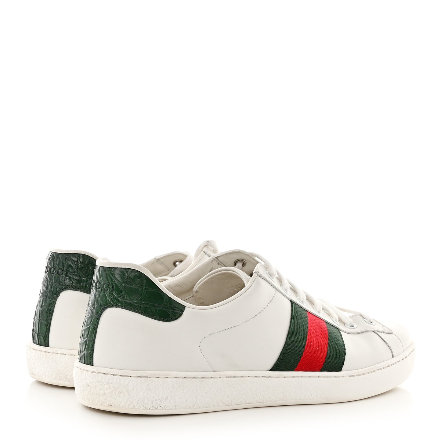Calfskin Crocodile Web Mens Ace Sneakers 10.5 White Green