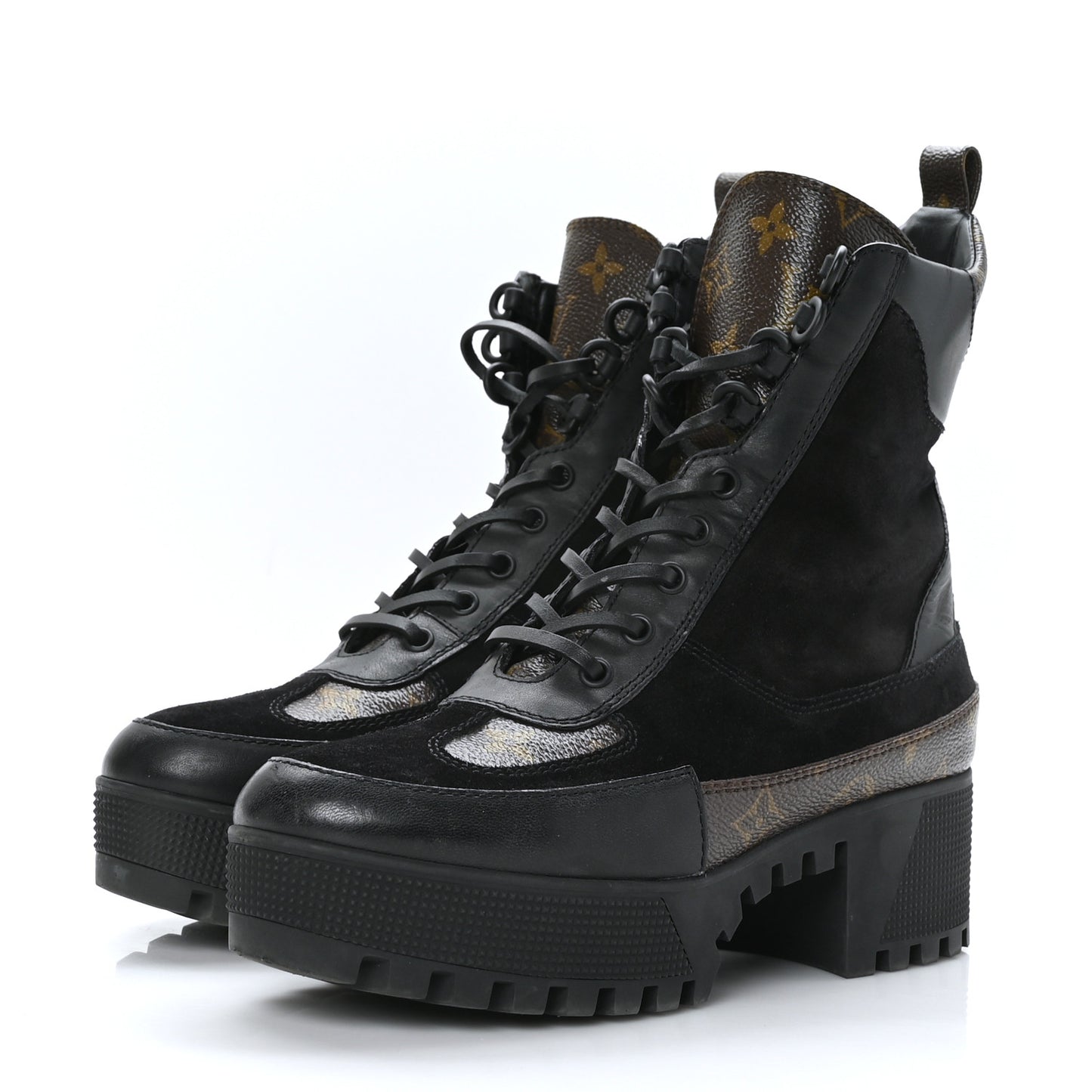 Suede Calfskin Monogram Laureate Platform Desert Boots 38 Black