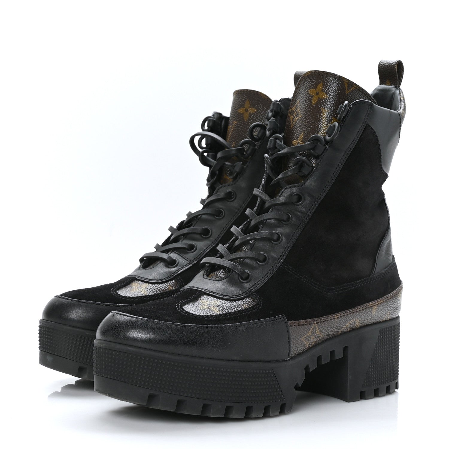 Louis Vuitton Suede Calfskin Monogram Laureate Platform Desert Boots 38 Black 3 of 7