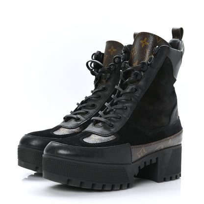 Louis Vuitton Suede Calfskin Monogram Laureate Platform Desert Boots 38 Black 3 of 7