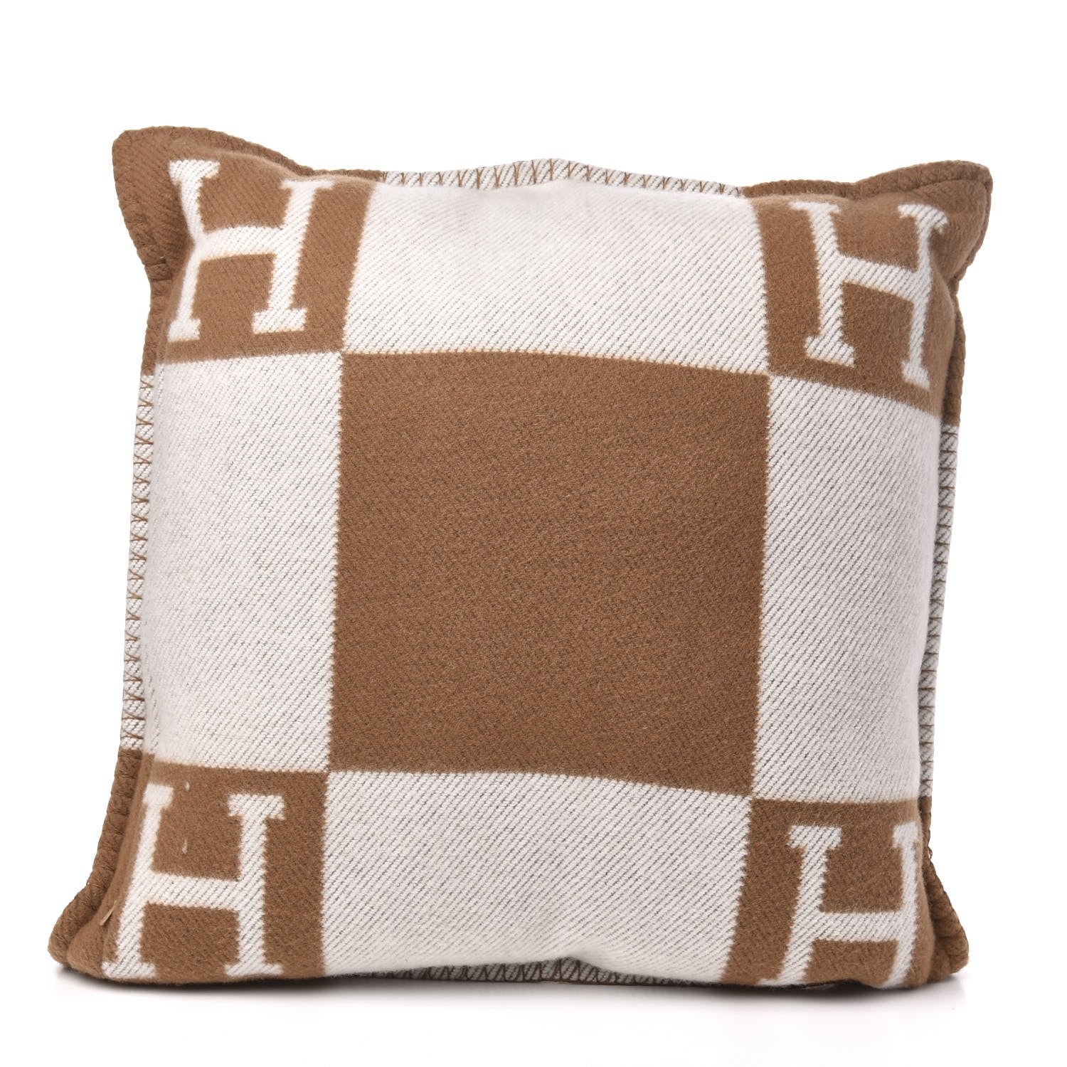 Hermes Wool Cashmere Avalon Pillow PM Ecru Camel 2 of 3