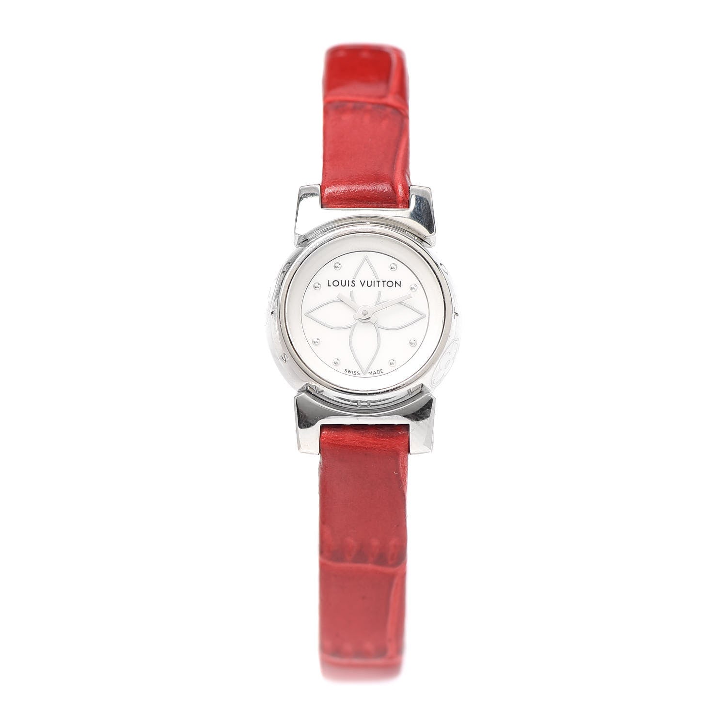 Louis Vuitton Stainless Steel Alligator Mother of Pearl 18mm Tambour Bijou Quartz Watch 1 of 4