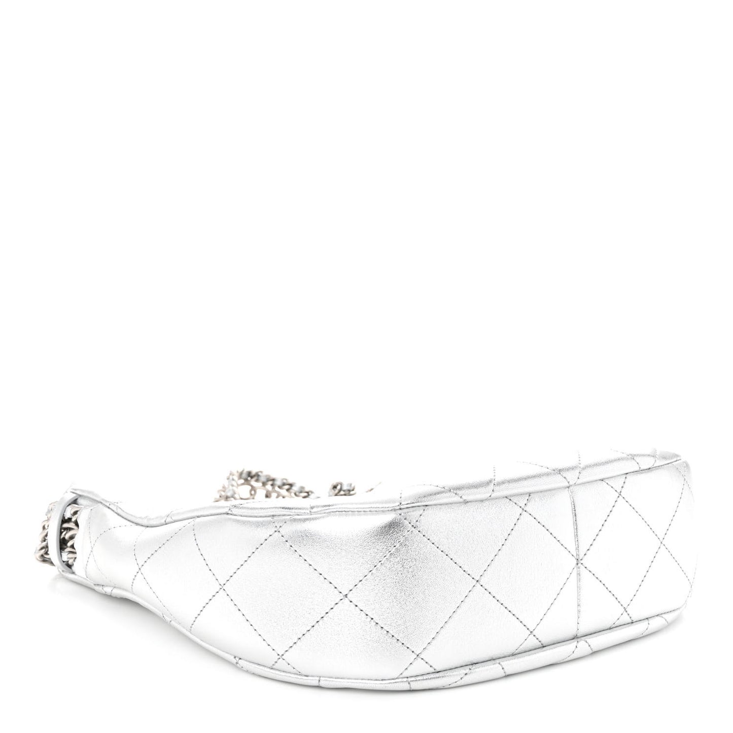 Metallic Lambskin Chain Rows Quilted Chain Hobo Silver
