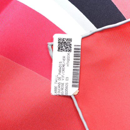 Hermes Silk Toucans De Paradis Scarf 90 Rose Vif Creme Vert 5 of 5