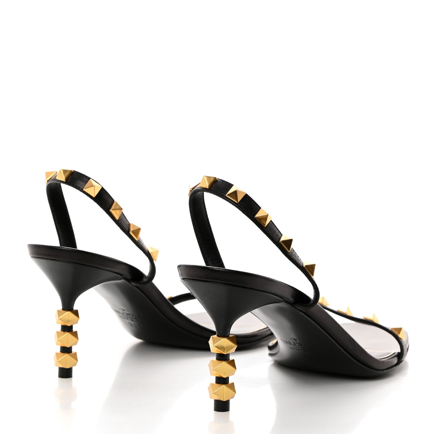 Goatskin Rockstud Sculpted Heel 70mm Slingback Sandals 36.5 Black