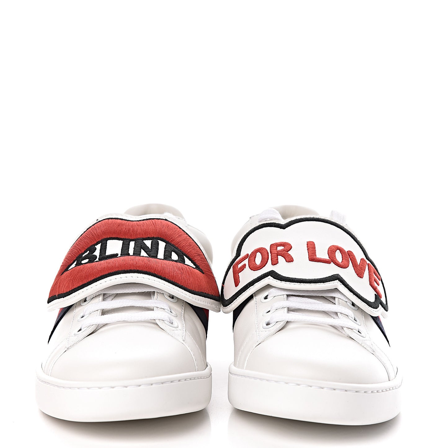 Calfskin Ayers Web Blind for Love Embroidered Womens Ace Sneakers 37.5 White
