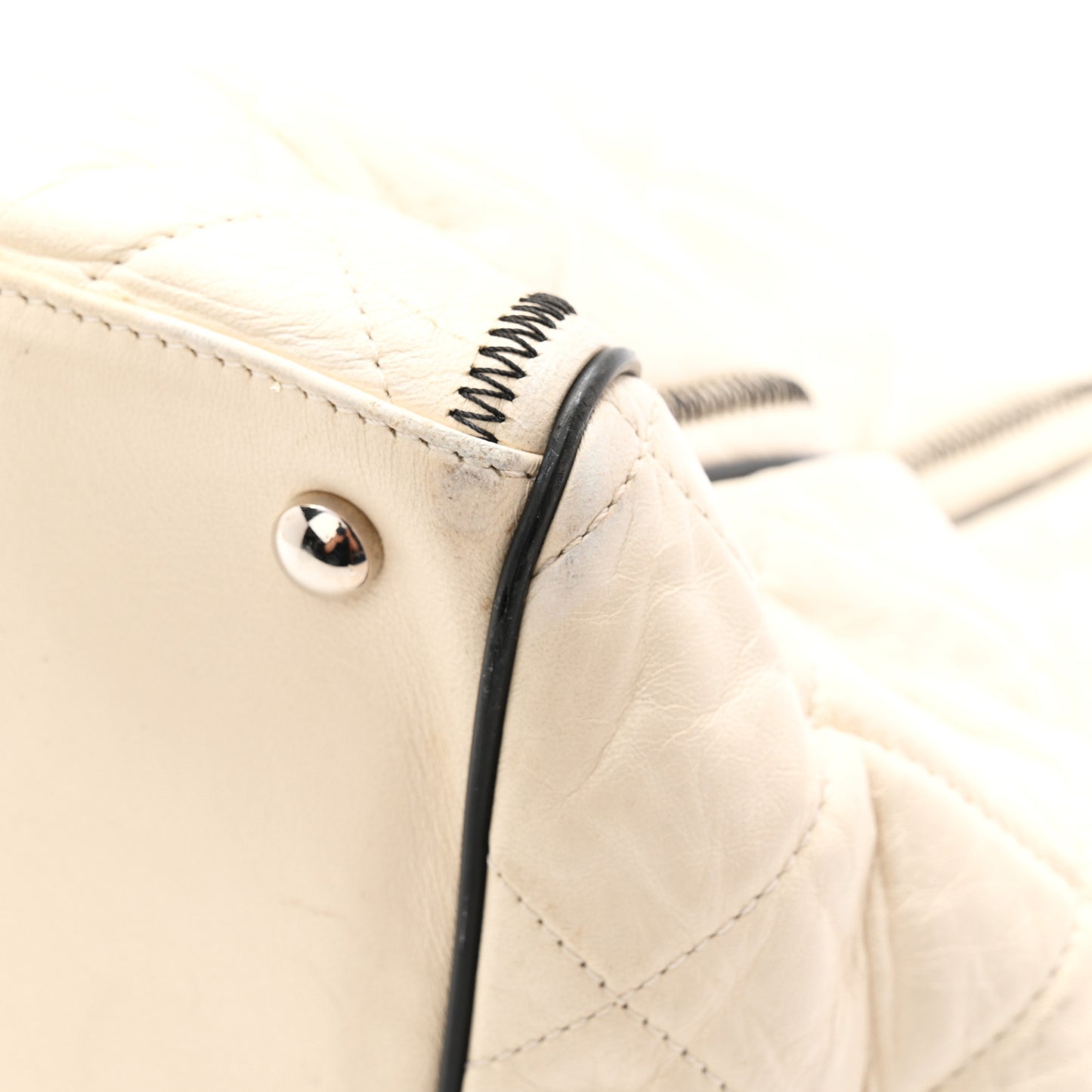 Glazed Lambskin Quilted North South XL Tote White