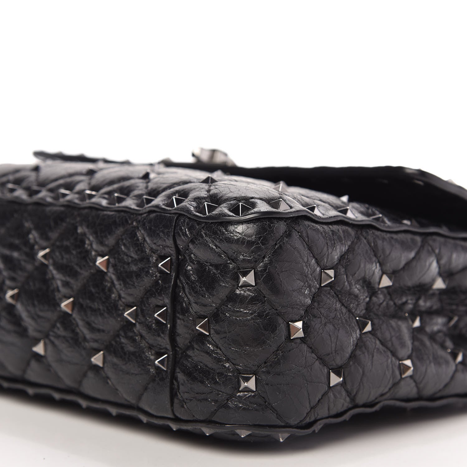 Valentino Garavani Craquele Nappa Medium Rockstud Spike Shoulder Bag Black 7 of 9