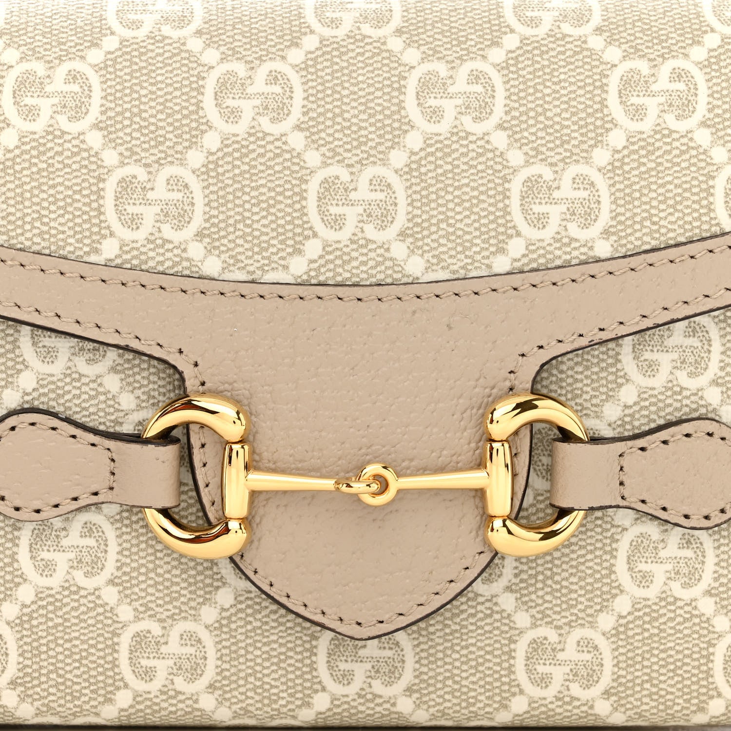 Gucci GG Supreme Monogram Textured Dollar Calfskin Mini Horsebit 1955 Shoulder Bag Beige Mystic White Oatmeal 8 of 10
