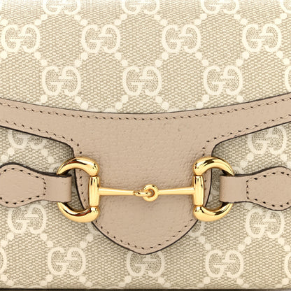 Gucci GG Supreme Monogram Textured Dollar Calfskin Mini Horsebit 1955 Shoulder Bag Beige Mystic White Oatmeal 8 of 10