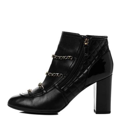 Chanel Lambskin Patent Calfskin Chain CC Short Boots 41 Black 1 of 8