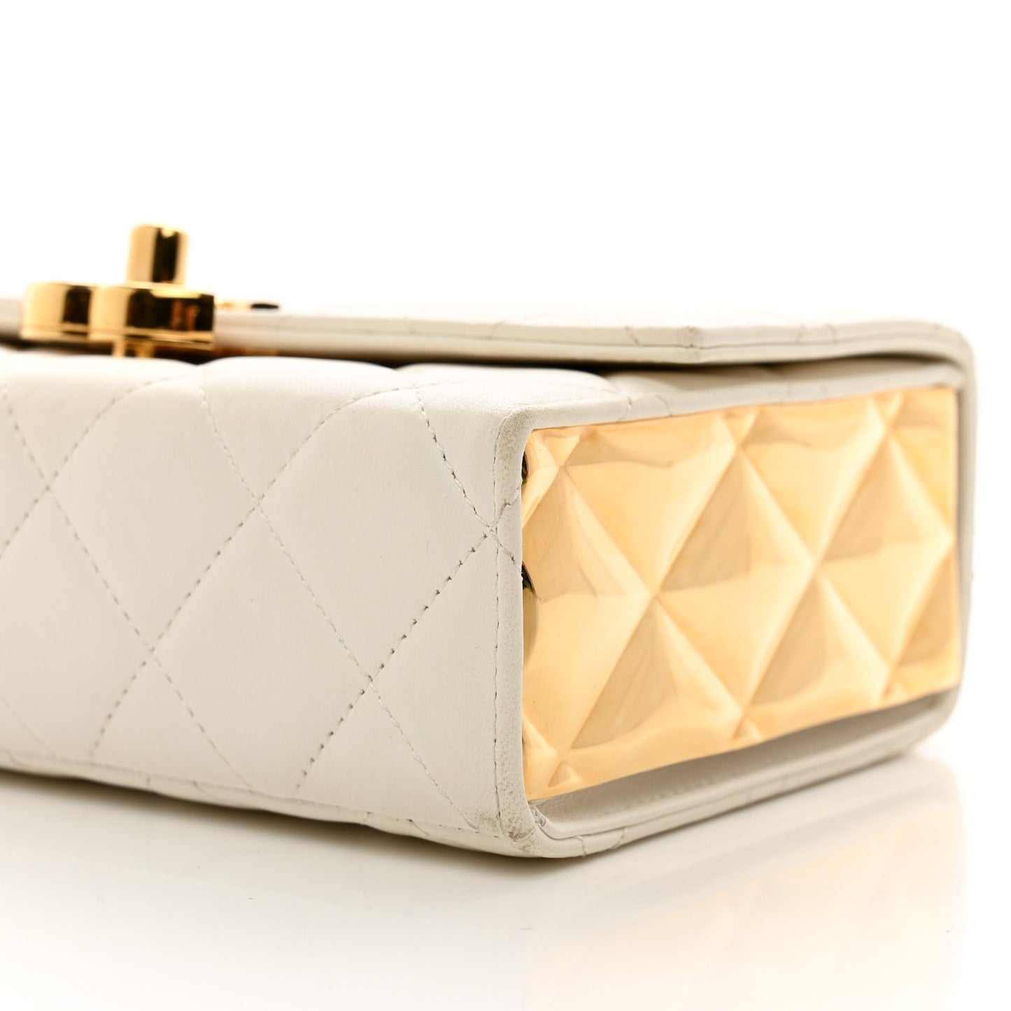 Lambskin Quilted Mini Golden Plate Flap White