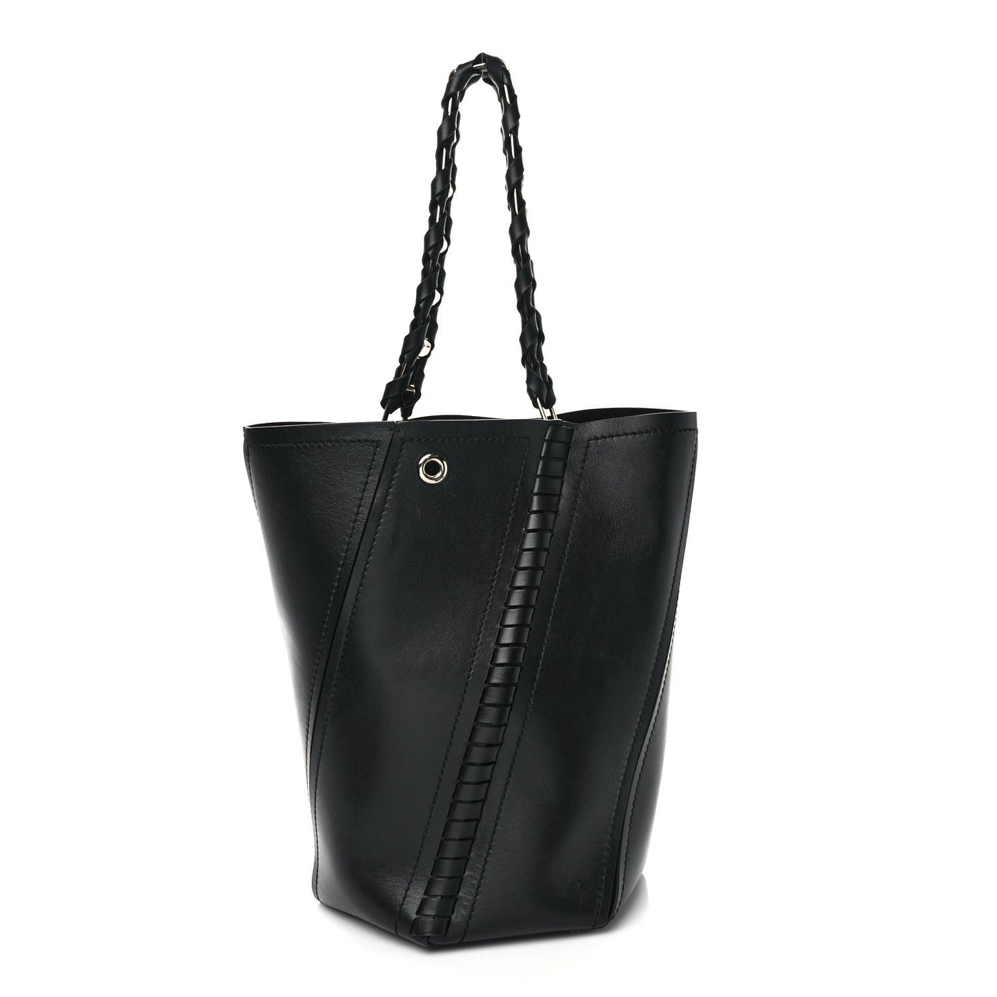 Calfskin Medium Hex Bucket Bag Black