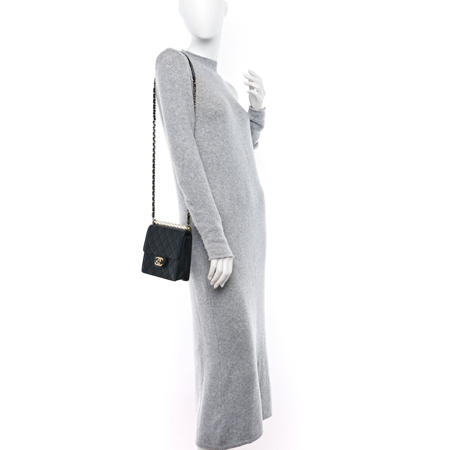 Lambskin Quilted Chic Pearls Flap Black