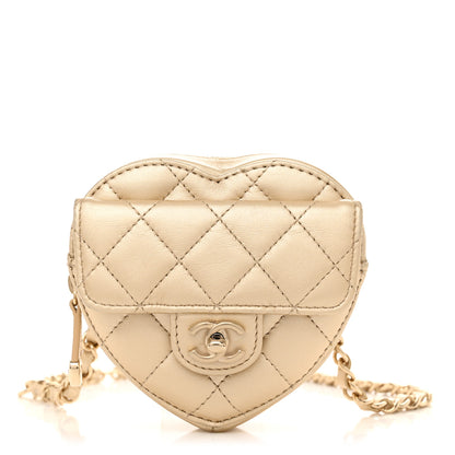 Chanel Metallic Lambskin Quilted CC In Love Heart Waist Belt Bag With Chain Gold 1 of 11
