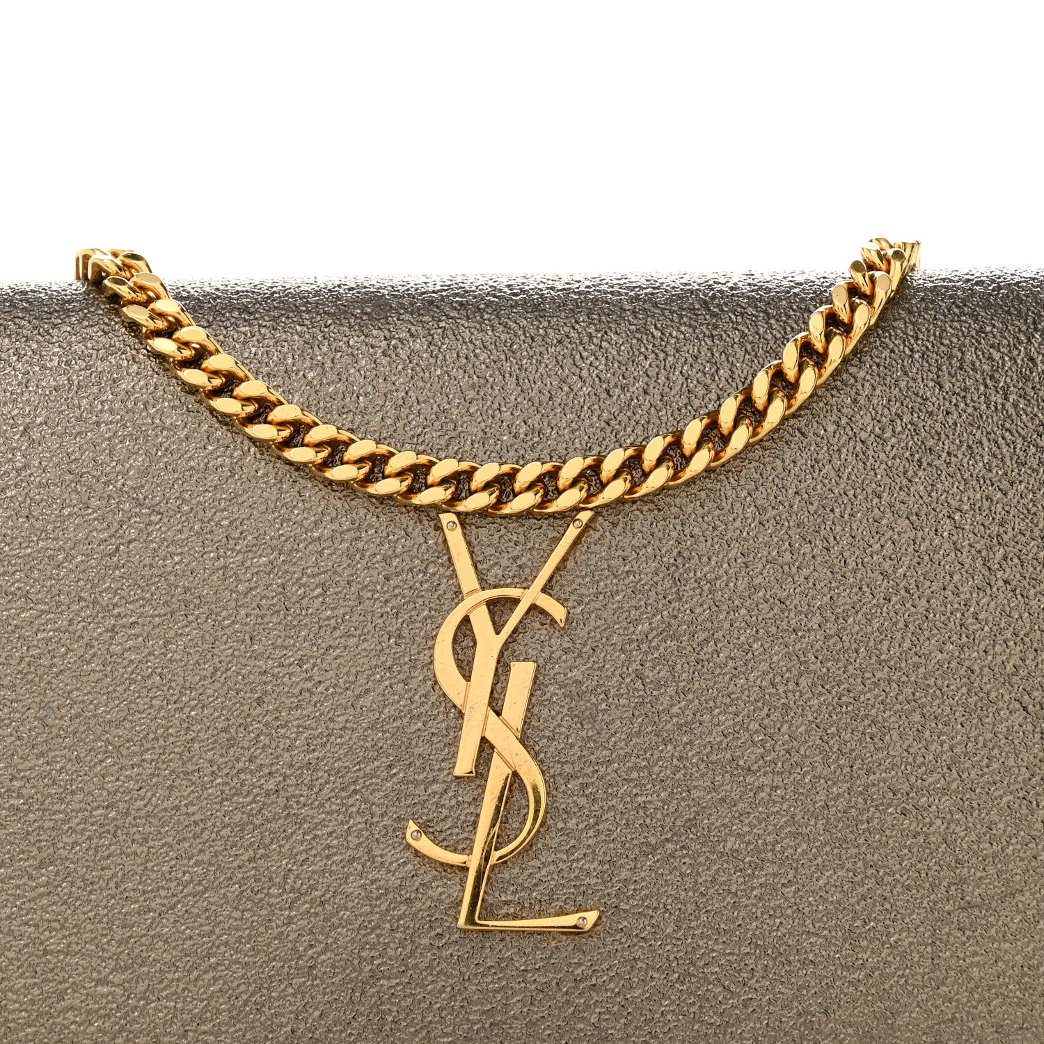 Saint Laurent Grained Metallic Calfskin Monogram Chain Wallet Bronze 9 of 17