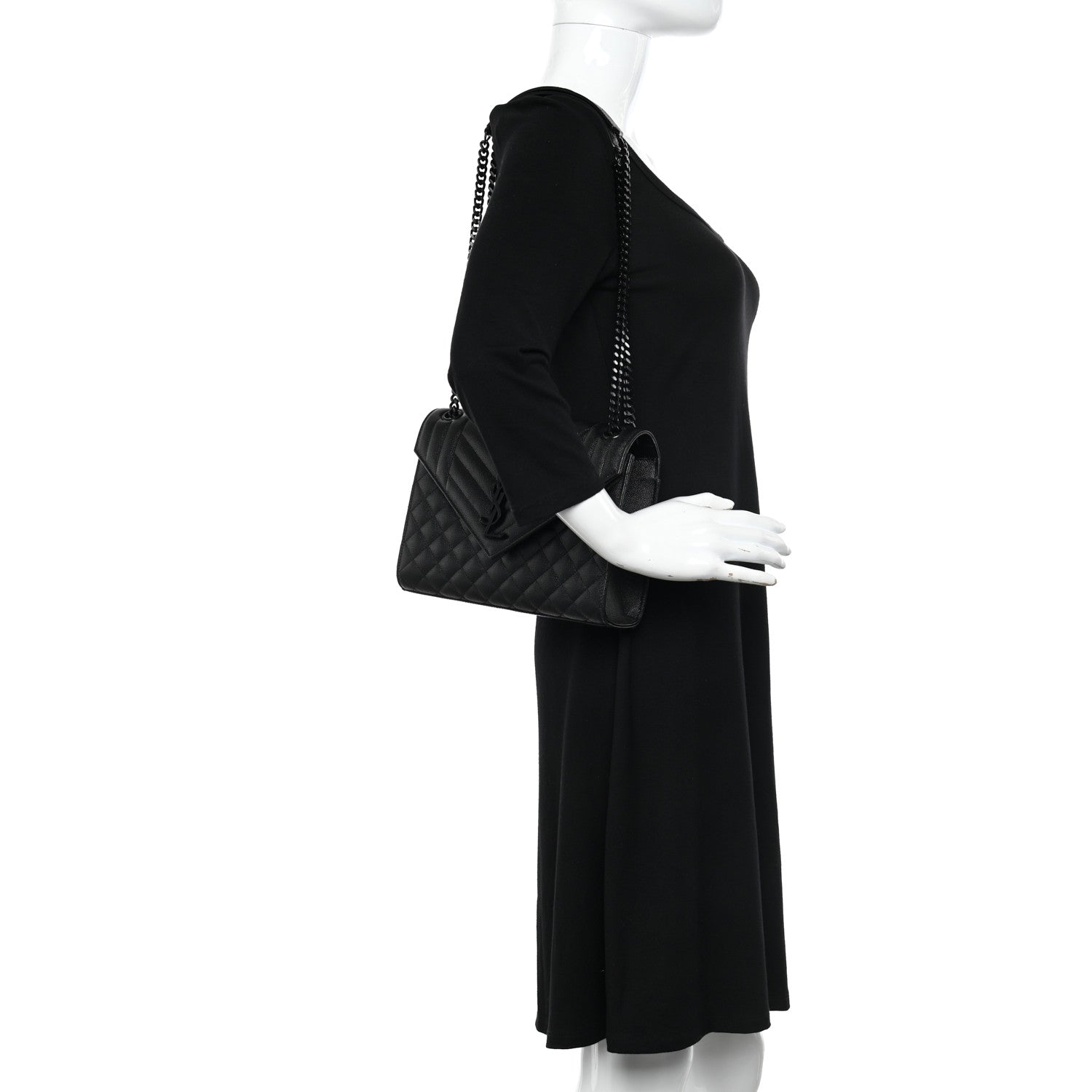 Saint Laurent Grain De Poudre Textured Mixed Matelasse Triquilt Medium Monogram Monochrome Satchel Black 3 of 11