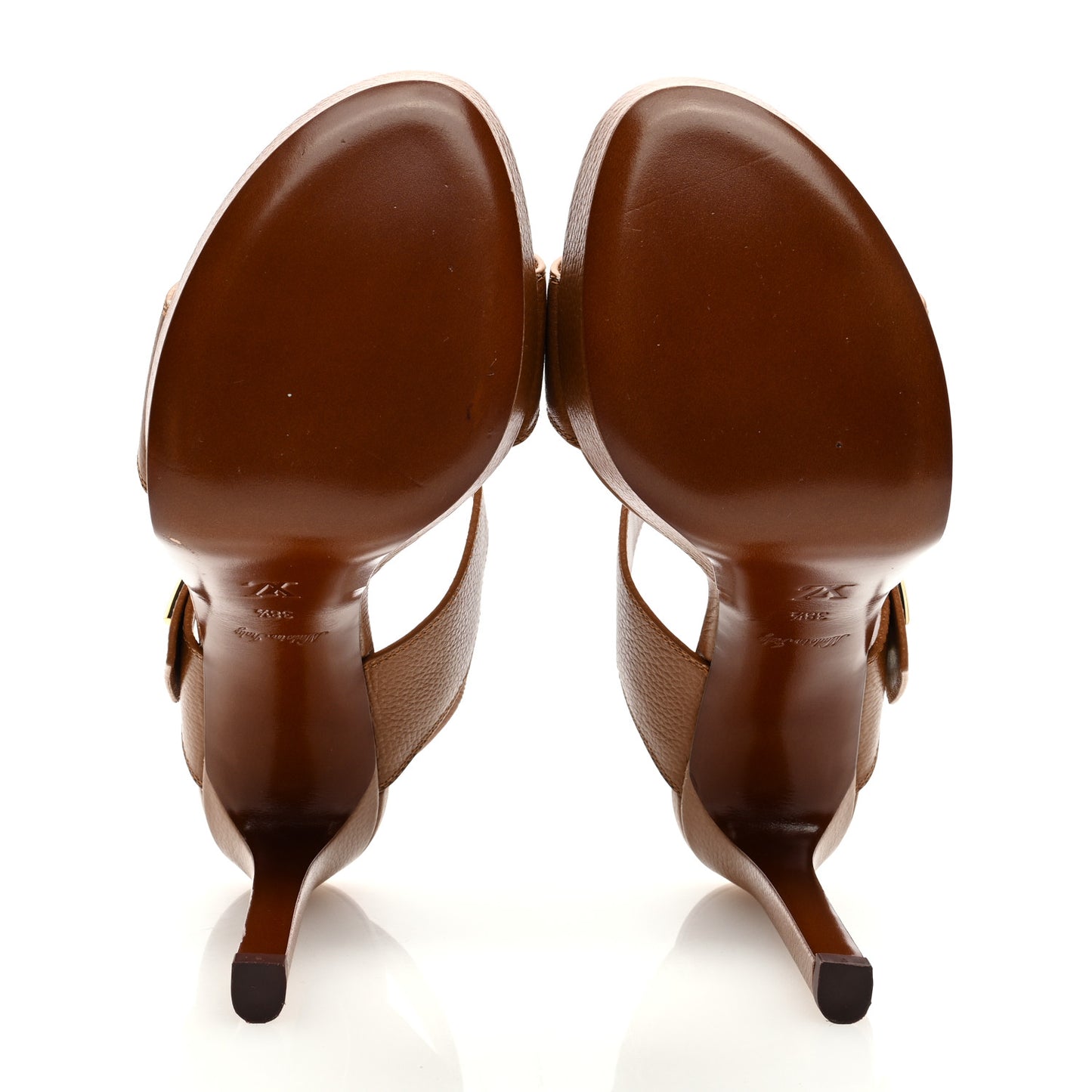 Grained Calfskin Horizon Platform Sandals 38.5 Cognac