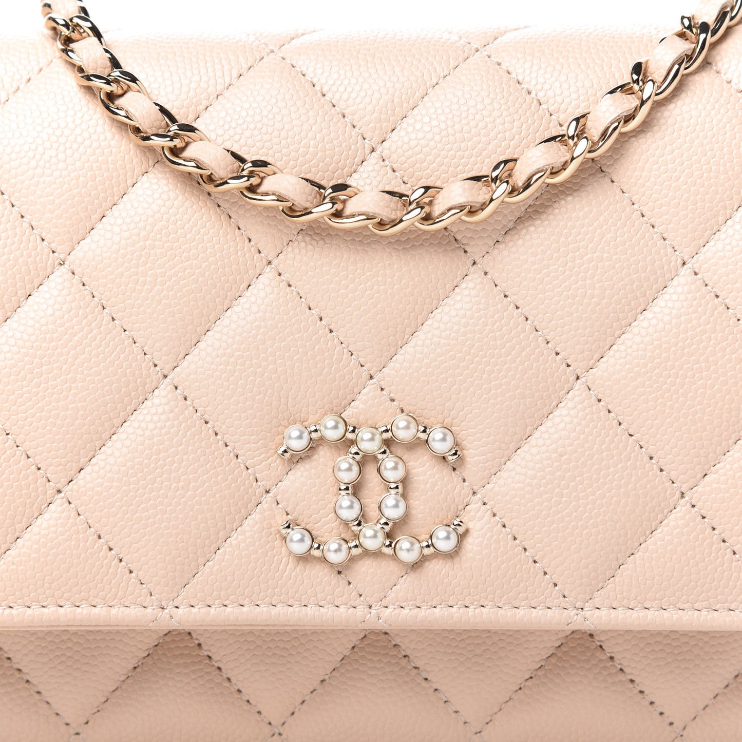 Caviar Quilted Coco Candy Wallet On Chain WOC Beige