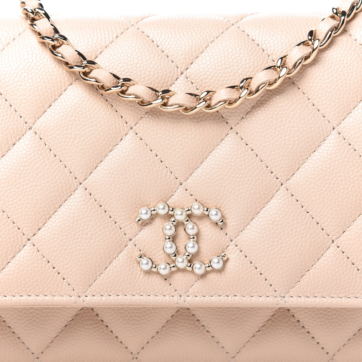 Chanel Caviar Quilted Coco Candy Wallet On Chain WOC Beige 11 of 12