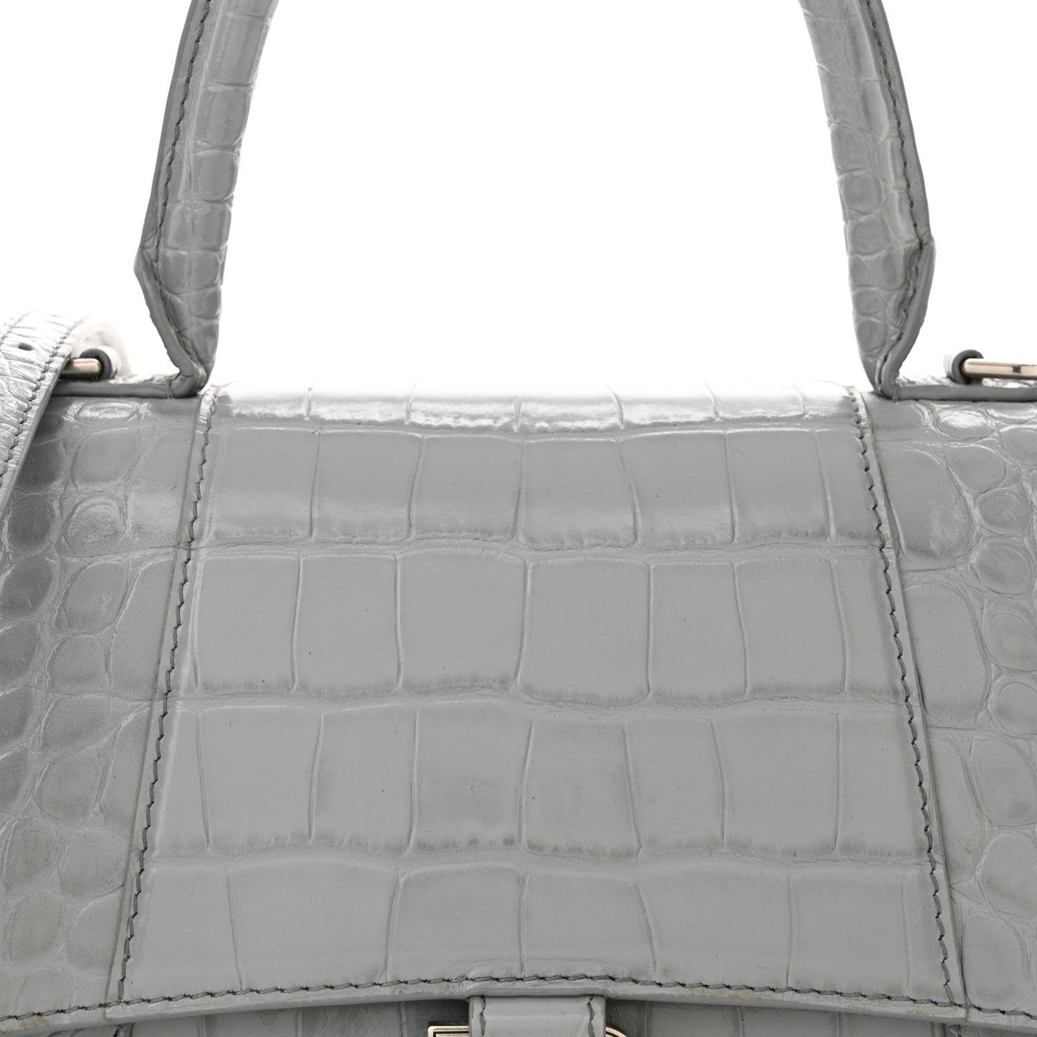 Balenciaga Shiny Calfskin Crocodile Embossed Small Hourglass Top Handle Bag Steel Grey 8 of 16