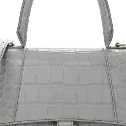 Balenciaga Shiny Calfskin Crocodile Embossed Small Hourglass Top Handle Bag Steel Grey 8 of 16