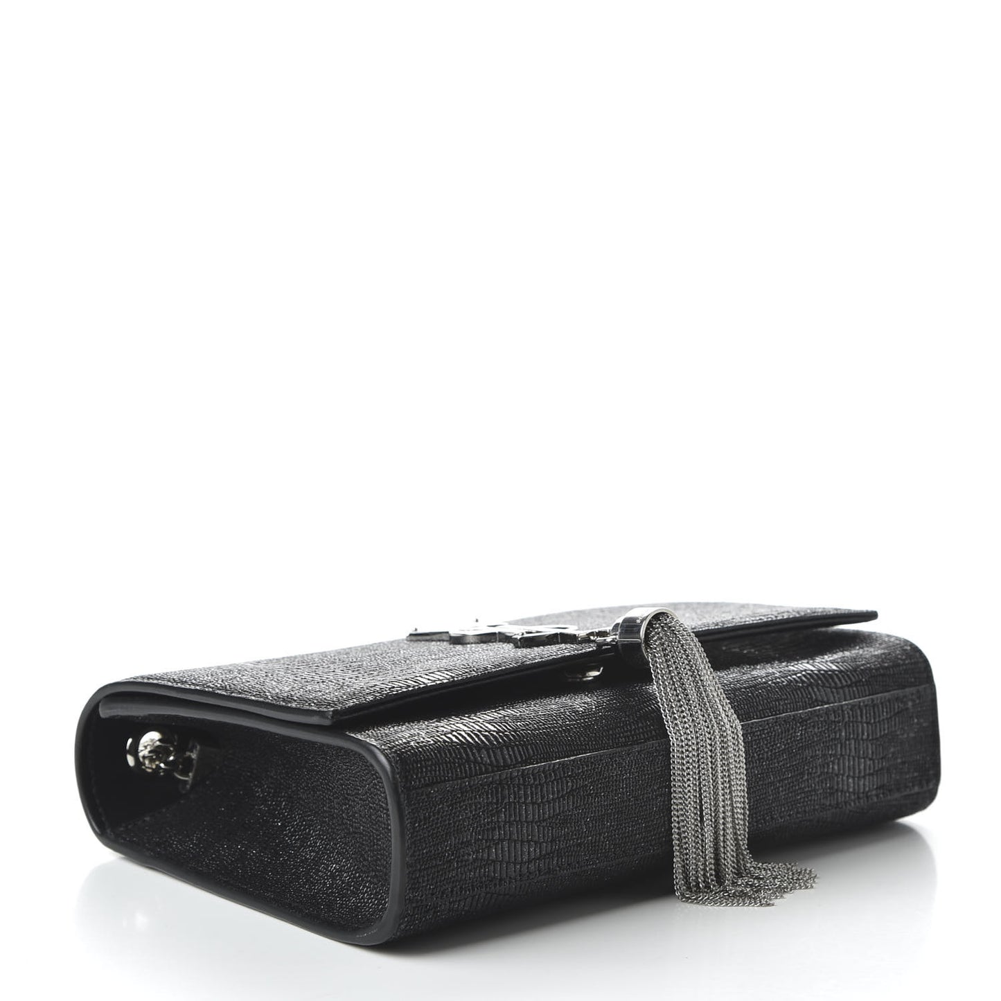Calfskin Lizard Embossed Small Classic Monogram Kate Tassel Satchel Black