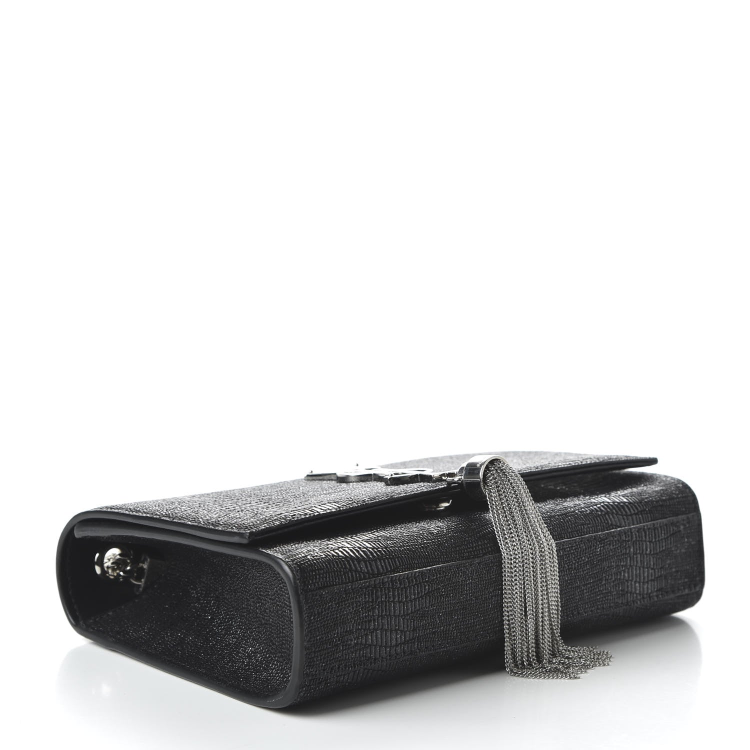 Saint Laurent Calfskin Lizard Embossed Small Classic Monogram Kate Tassel Satchel Black 4 of 9