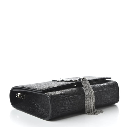 Saint Laurent Calfskin Lizard Embossed Small Classic Monogram Kate Tassel Satchel Black 4 of 9