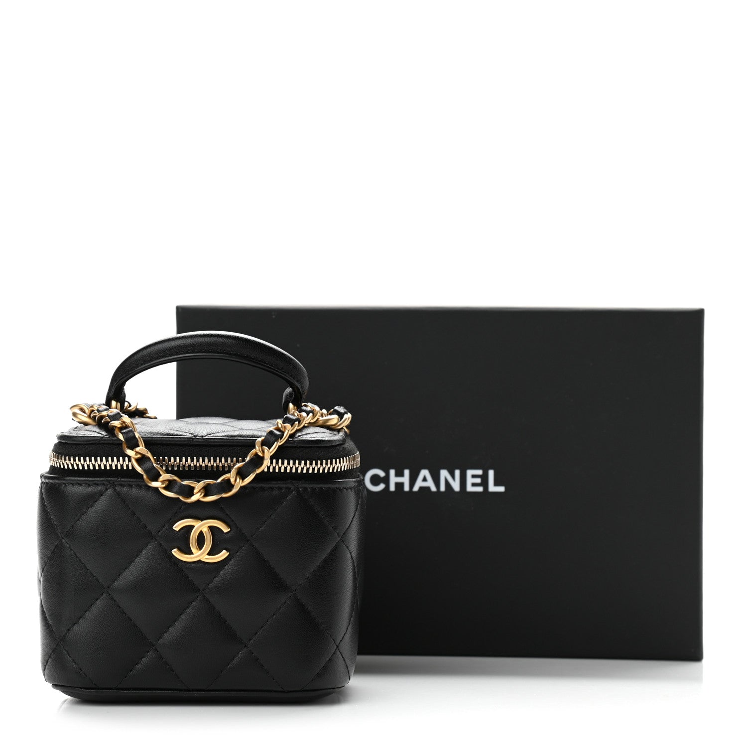 Chanel Lambskin Quilted Top Handle Mini Vanity Case With Chain Black 11 of 11