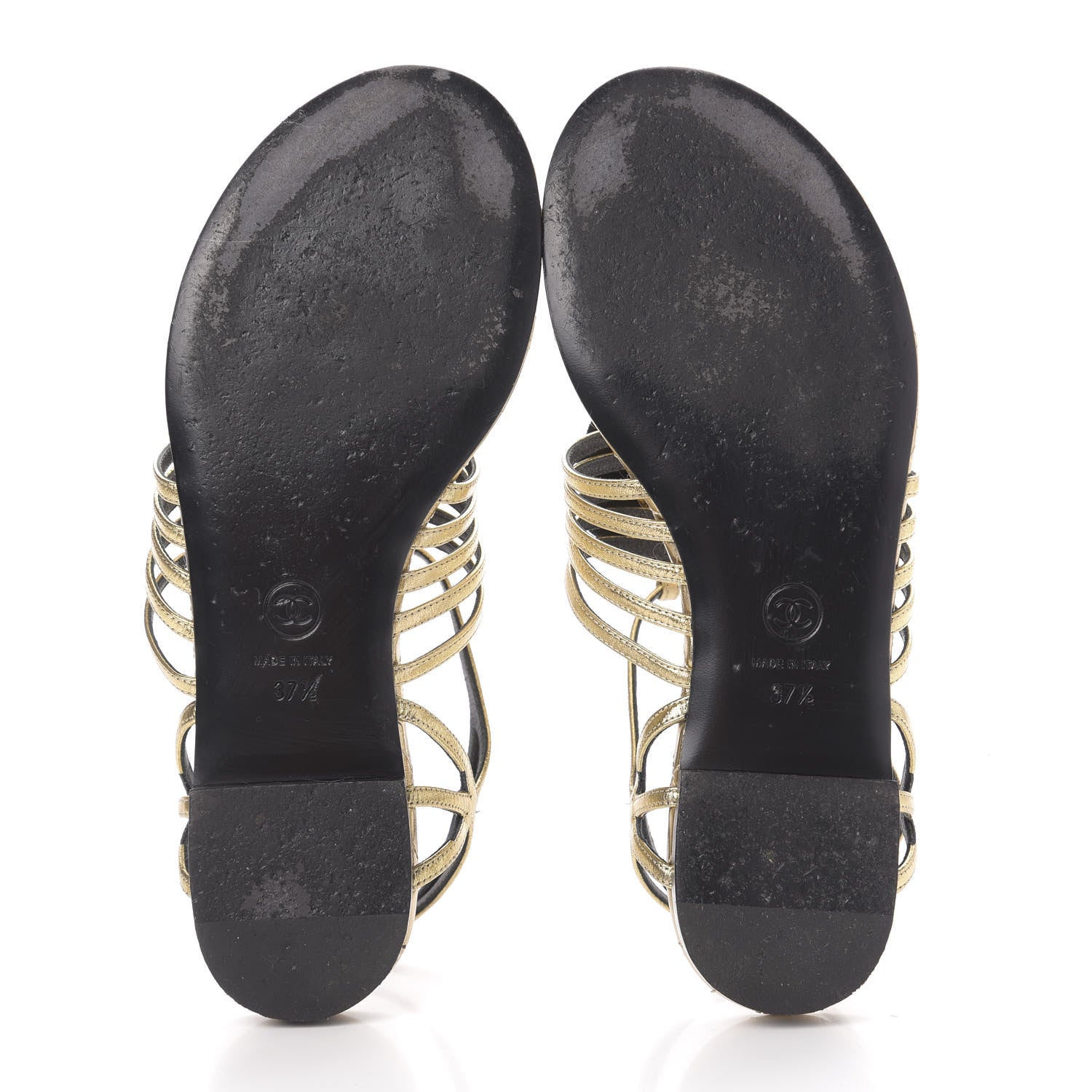 Chanel Crumpled Calfskin Camellia Pearl Thong Sandals 37.5 Gold 5 of 10