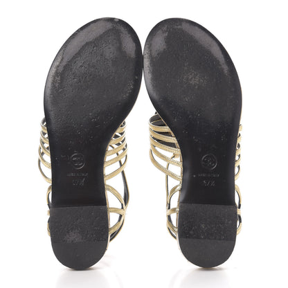 Chanel Crumpled Calfskin Camellia Pearl Thong Sandals 37.5 Gold 5 of 10