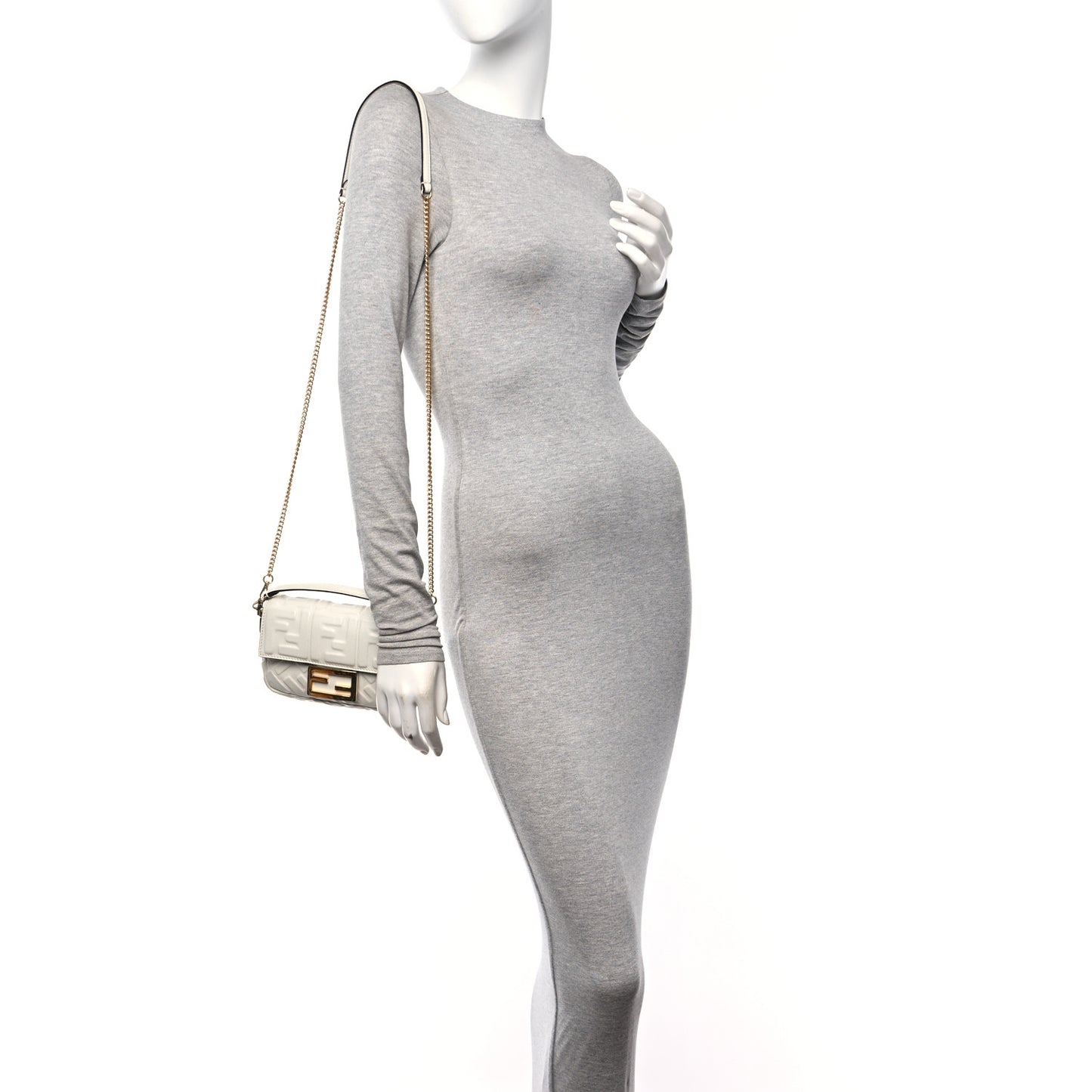 Nappa FF 1974 Embossed Mini Baguette White