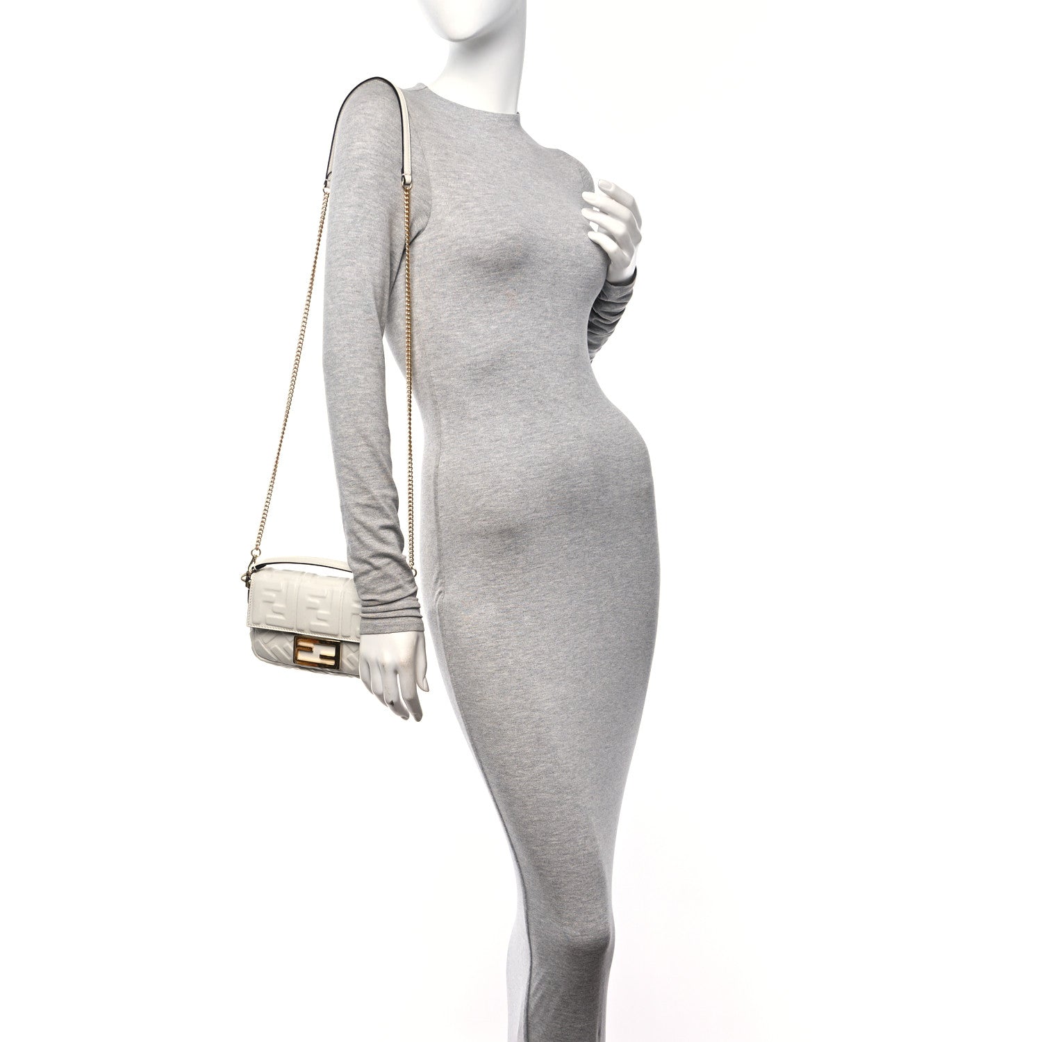Fendi Nappa FF 1974 Embossed Mini Baguette White 3 of 10