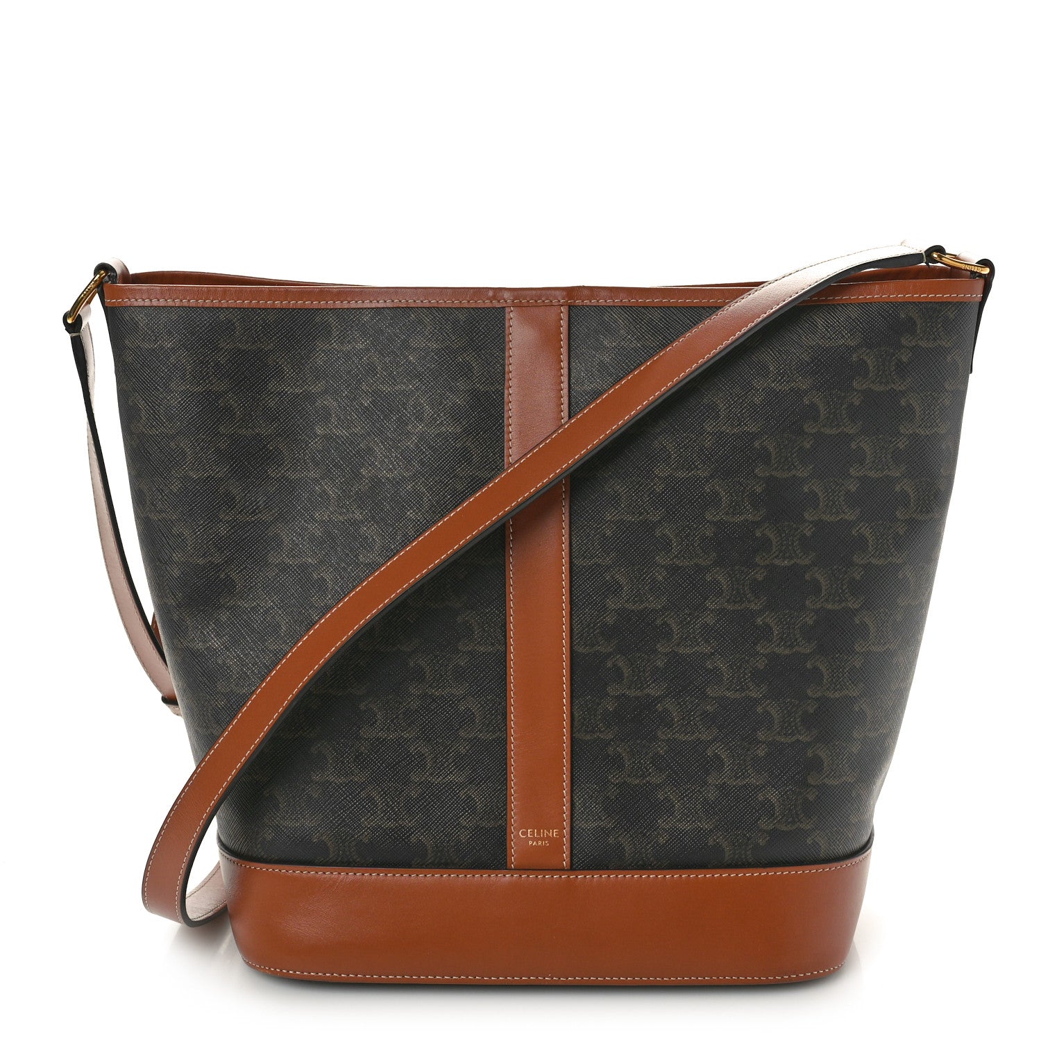 Celine Triomphe Canvas Calfskin Medium Bucket Bag Tan 1 of 12