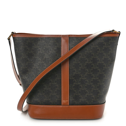 Celine Triomphe Canvas Calfskin Medium Bucket Bag Tan 1 of 12