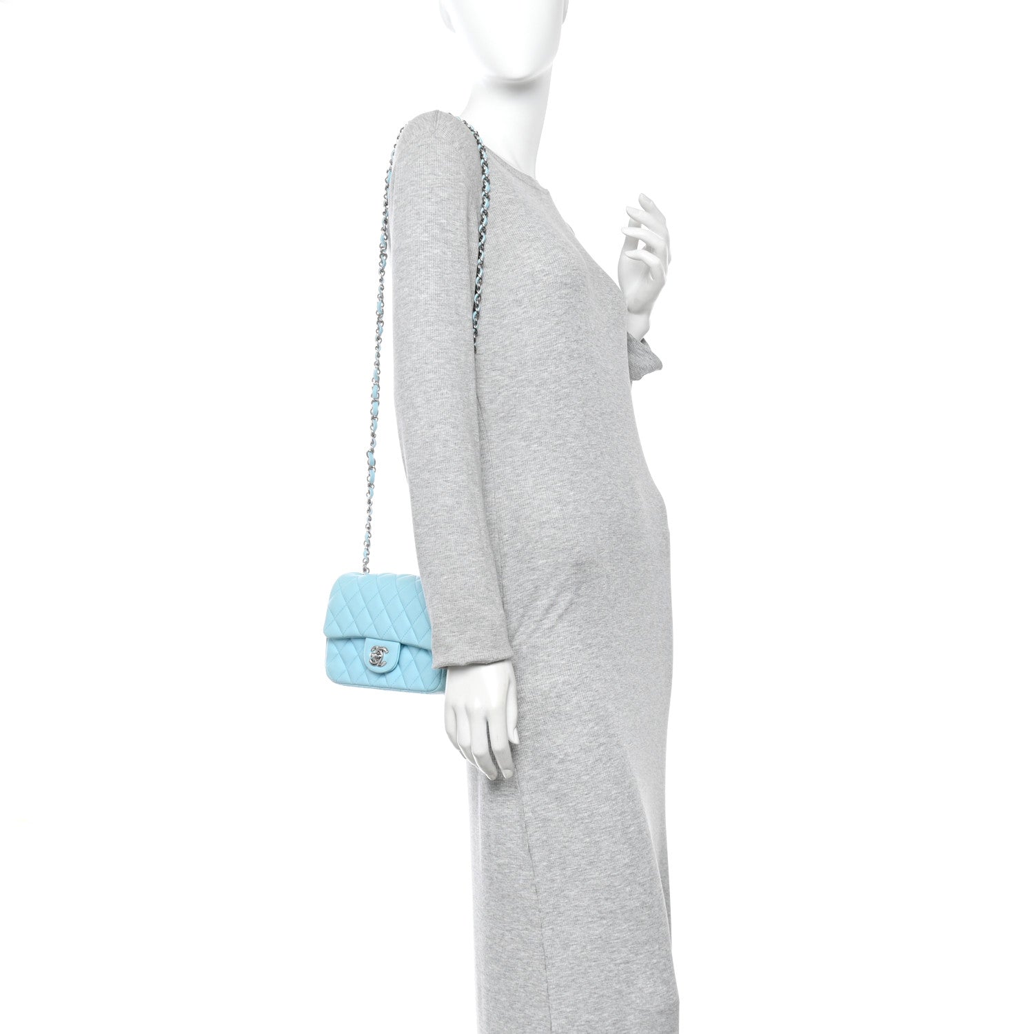 Chanel Lambskin Quilted Mini Rectangular Flap Neon Blue 2 of 11