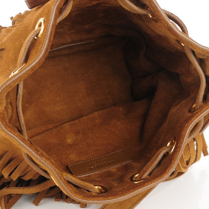 Saint Laurent Suede Calfskin Small Emmanuelle Fringe Bucket Bag Ocher 5 of 7