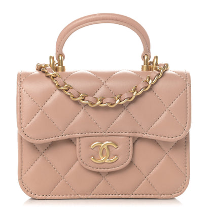 Chanel Lambskin Quilted Top Handle Flap Coin Purse With Chain Beige 1 of 11