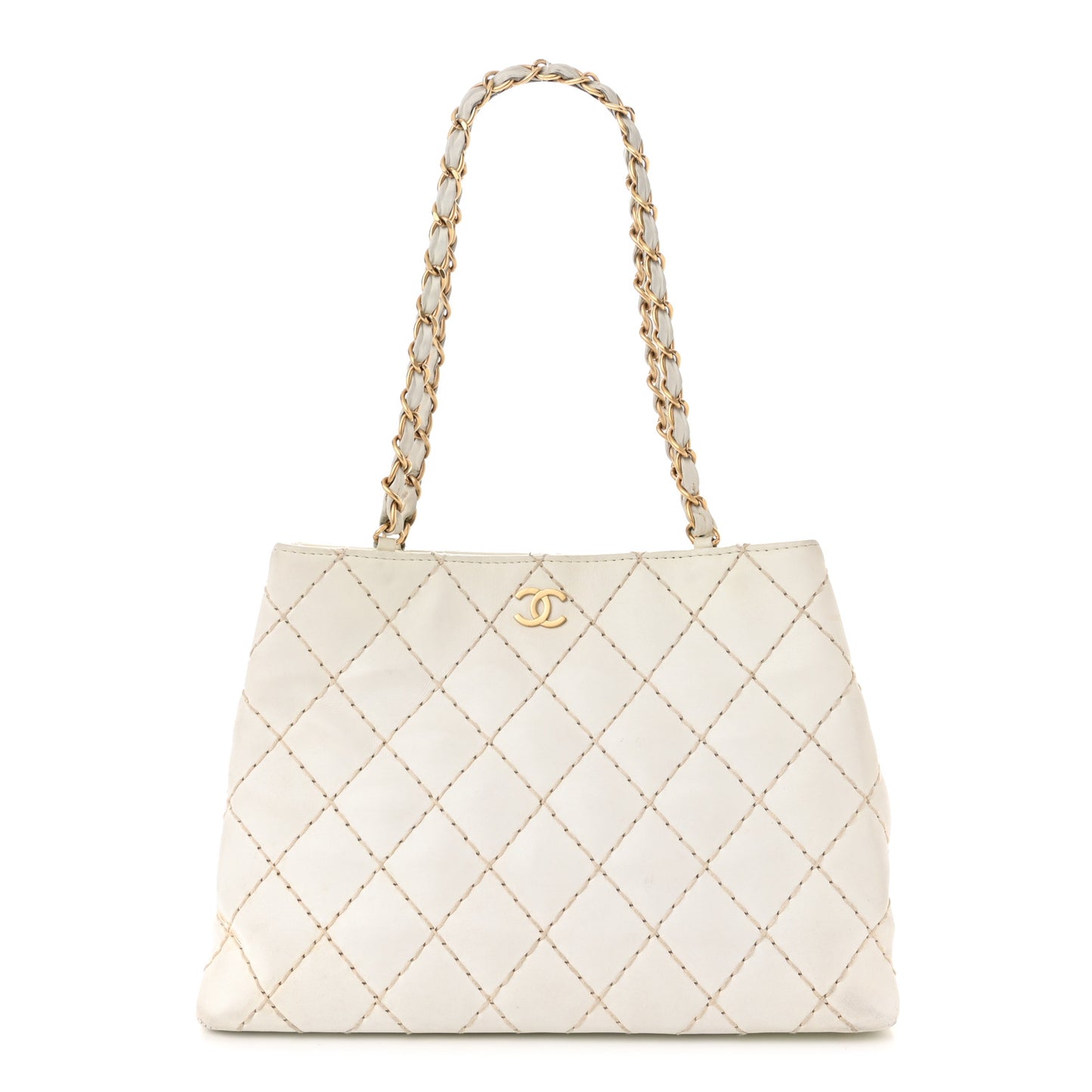 Calfskin Wild Stitch Shoulder Bag White