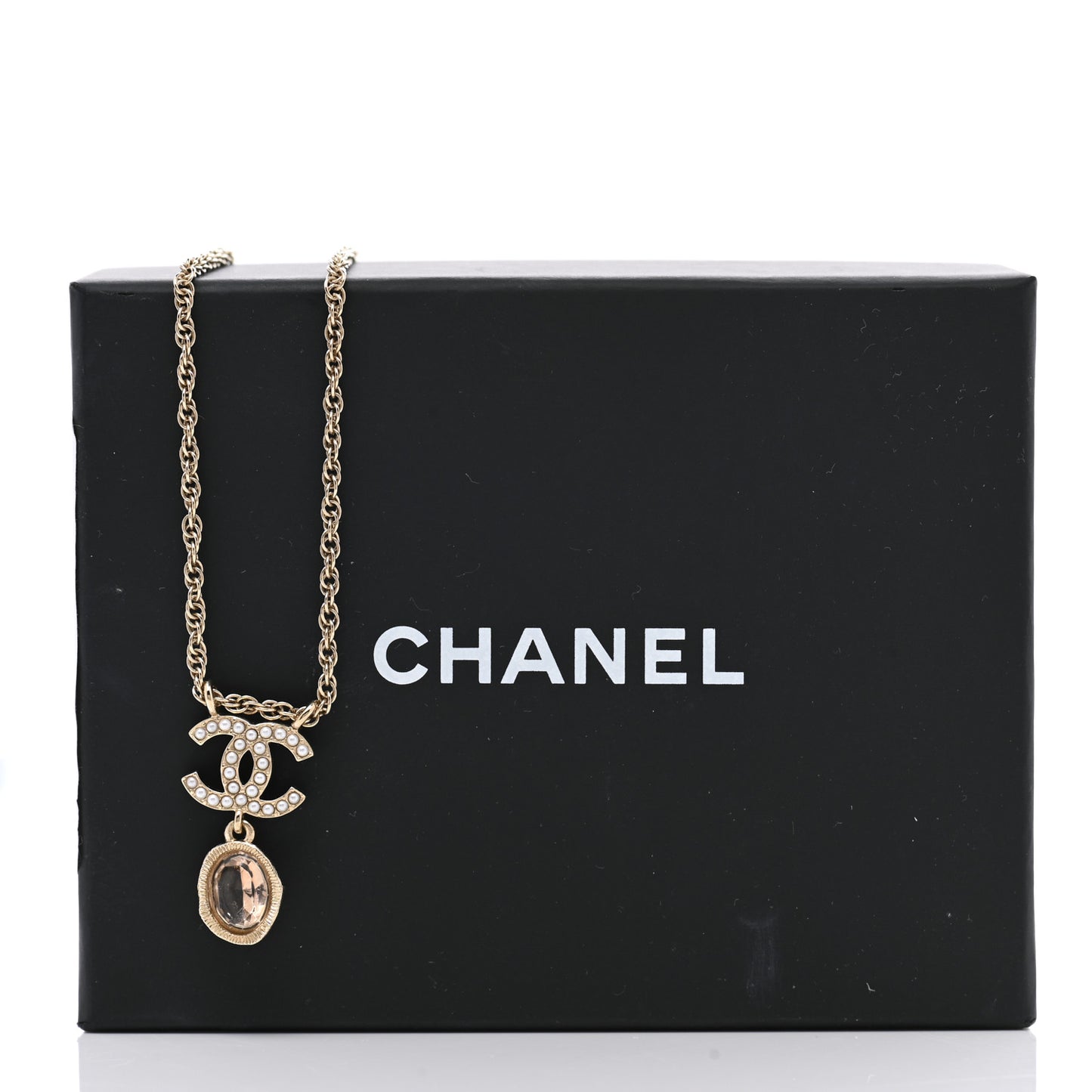 Crystal Pearl CC Necklace Pearly White Gold