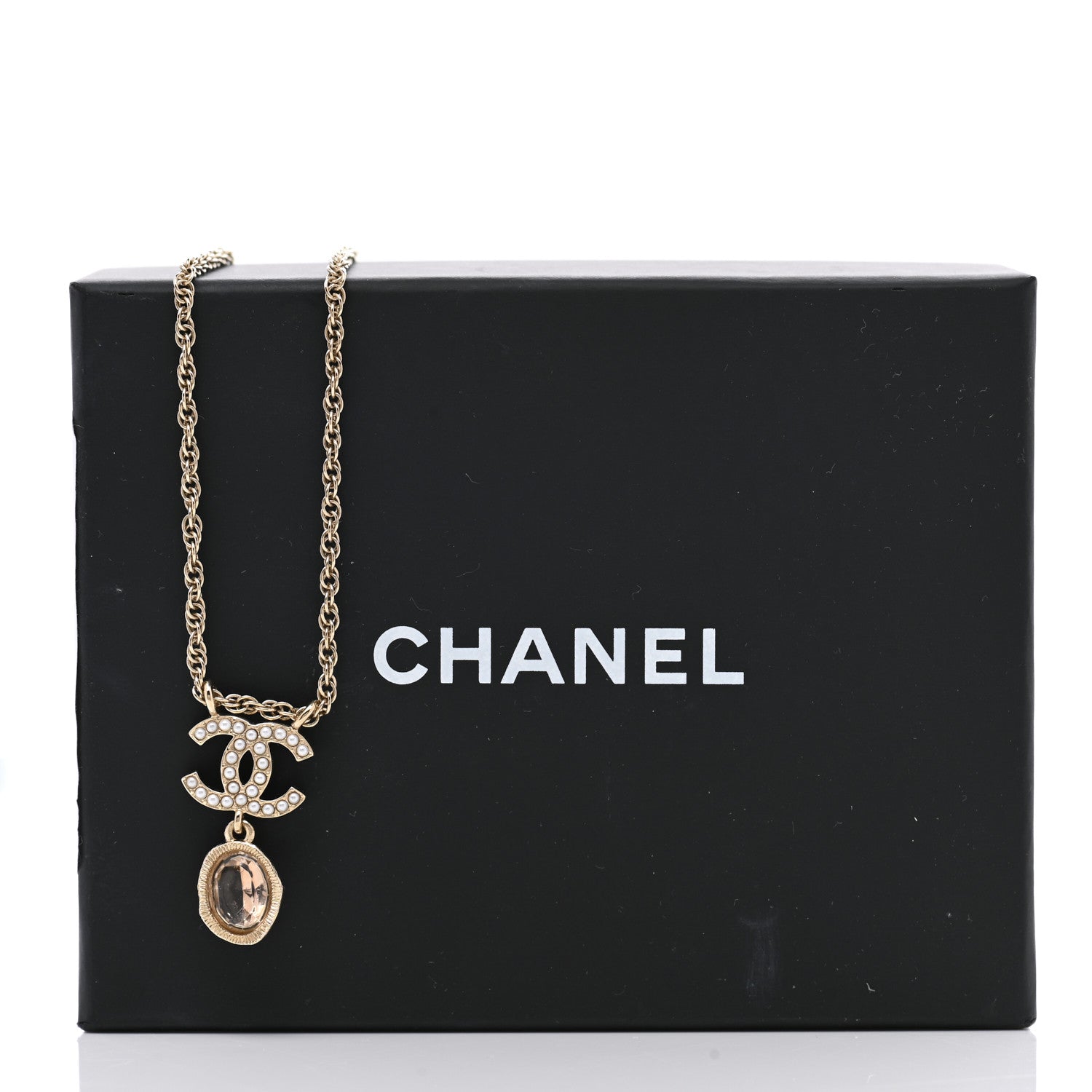 Chanel Crystal Pearl CC Necklace Pearly White Gold 7 of 7