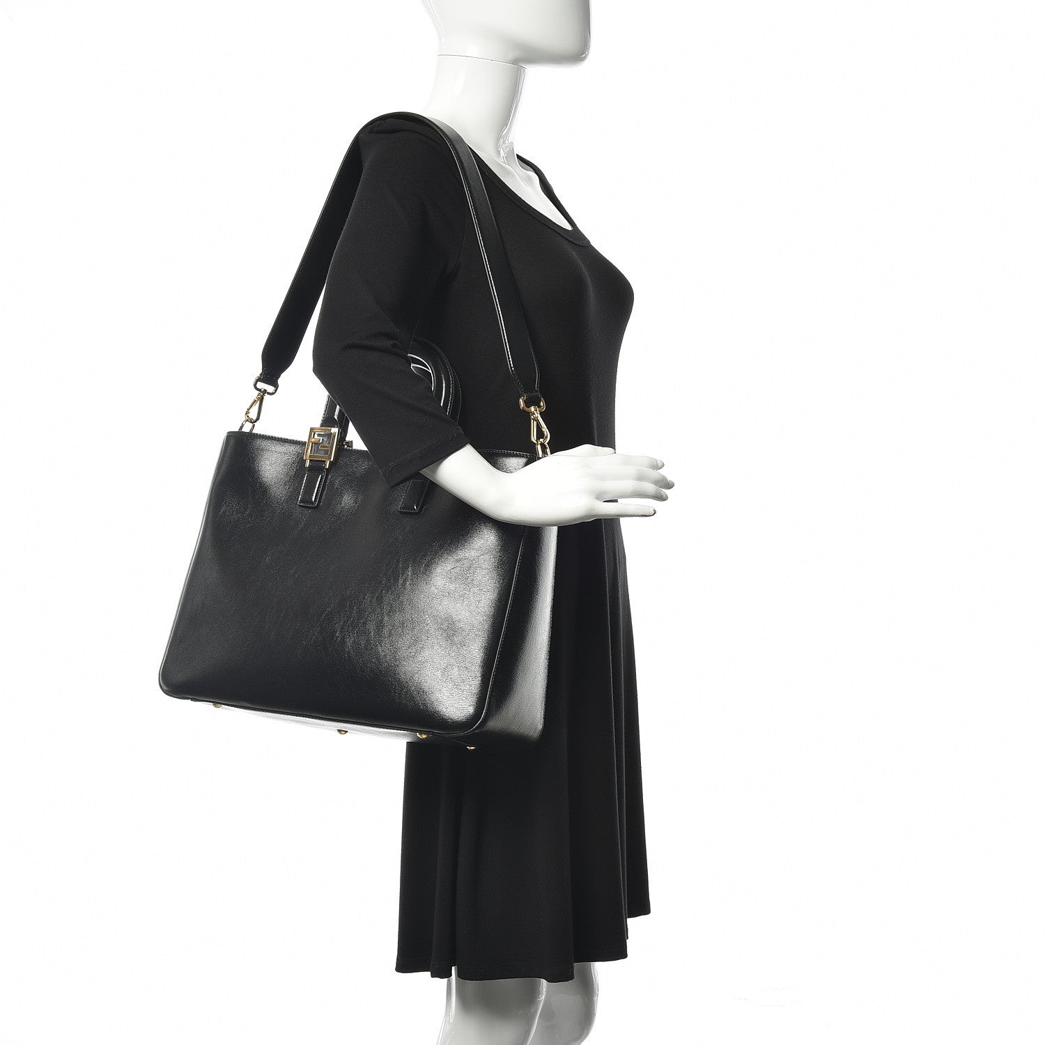 Fendi Vitello Glacier Medium FF Tote Black 2 of 8