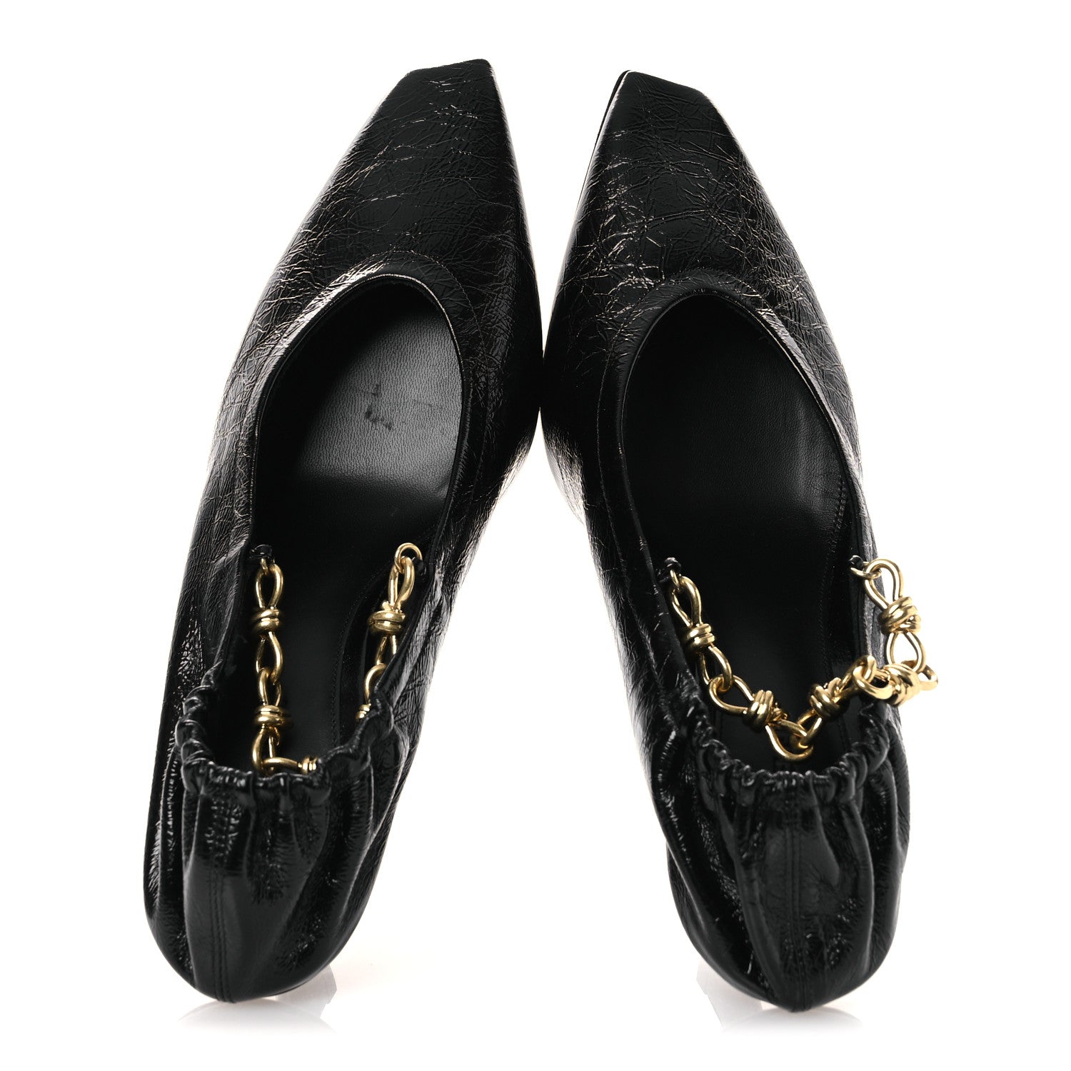 Bottega Veneta Crinkled Calfskin Sharp Chain Pumps 39 Black